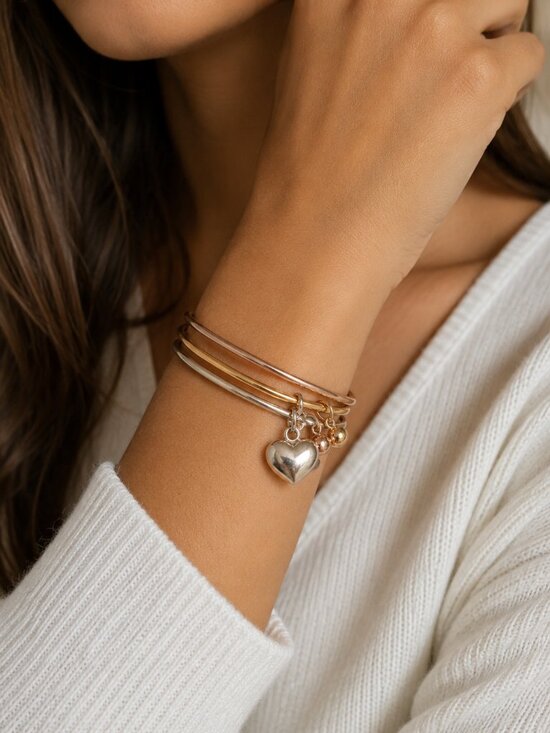 Jewelry - Newbridge Silverware 3 Bangle Set Heart Charm
